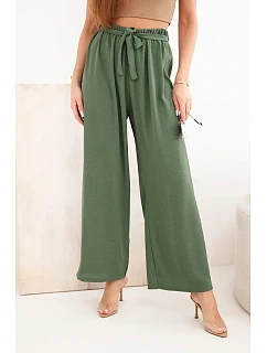 Kalhoty se širokým pasem a zavazováním v pase khaki