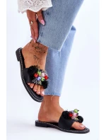 Pantofle s ozdobnými korálky S.Barski KV-2775-47 Černé