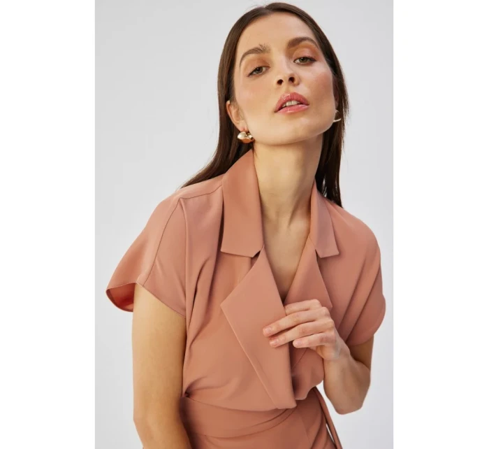 model 19647403 Košilové šaty s páskem na zavázání růžové - STYLOVE