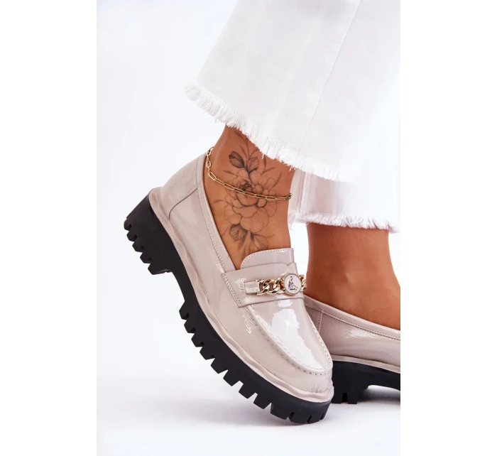 Lakované mokasíny na platformě Světle šedé Ronin