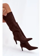 Dámské kozačky na jehlovém podpatku zateplené – čokoládové Arelisse Dámské kozačky na jehlovém podpatku zateplené – čokoládové Arelisse