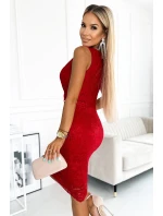 383-5 Krajkové MIDI šaty s obálkovým výstřihem - ČERVENÉ