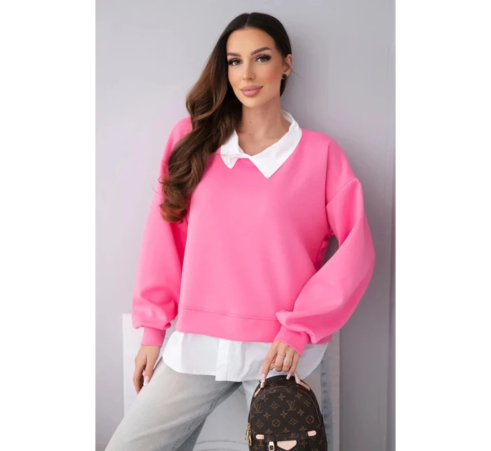 Dámská mikina z viskózy a s vsadkou cukrově růžová model 22014159 - K-Fashion
