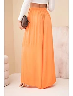 Dámské široké viskózové kalhoty s gumou v pase oranžové