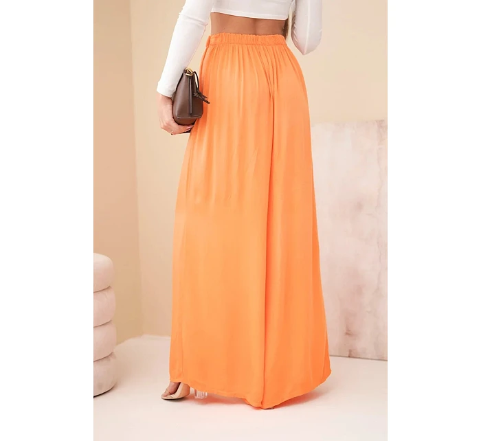 Dámské široké viskózové kalhoty s gumou v pase oranžové