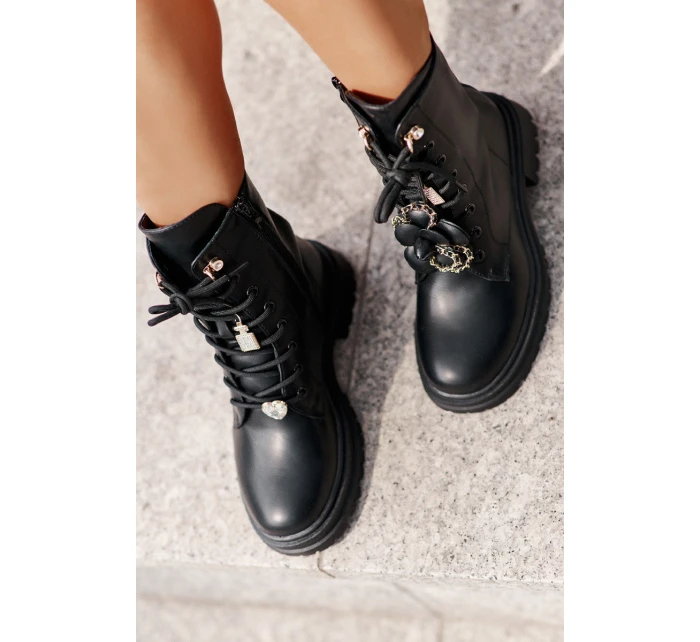 Ekokožené Boty Worker Dámské S Připínáky Černé Rianael Ekokožené Boty Worker Dámské S Připínáky Černé Rianael