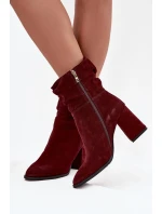 Kotníkové boty z přírodního semiše s na podpatku s mašlí bordó model 21718464 - Zazoo Kotníkové boty z přírodního semiše s na podpatku s mašlí bordó model 21718464 - Zazoo