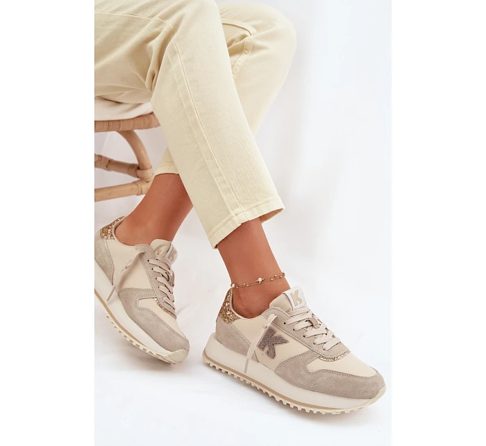Kožené Semišové Dámské Tenisky Na Platformě  Béžové model 22073057 - VINCEZA