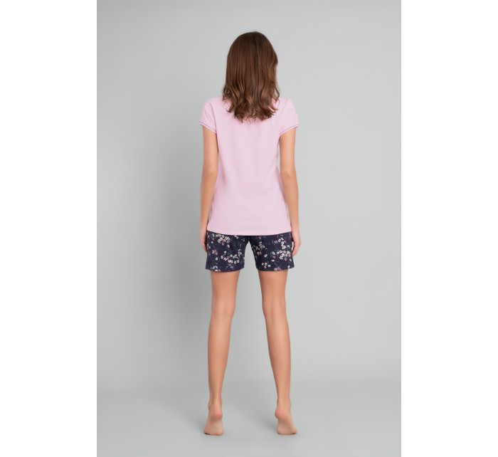 Dámské pyžamo Celestina, krátký rukáv, krátké nohavice - růžová/potisk