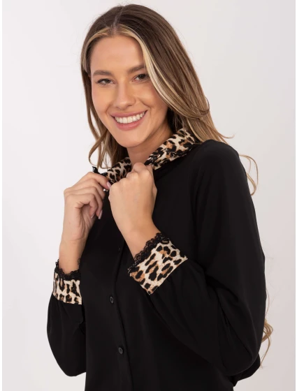 Dámská halenka KS 4225.35 černo-hnědá - FPrice Dámská halenka KS 4225.35 černo-hnědá - FPrice