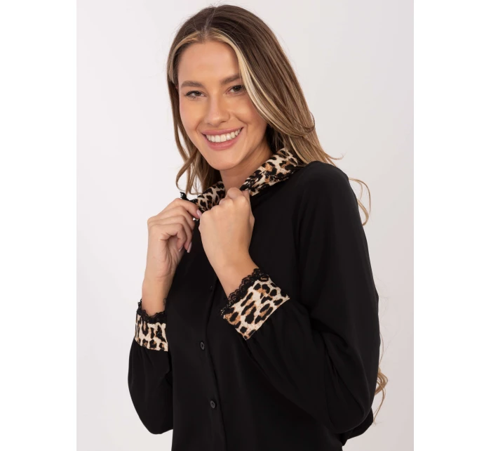 Dámská halenka KS 4225.35 černo-hnědá - FPrice Dámská halenka KS 4225.35 černo-hnědá - FPrice