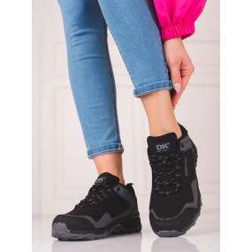 Módní černé dámské  trekingové boty bez podpatku