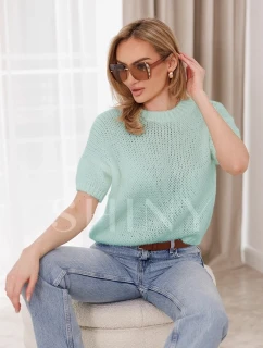 Volný dámský svetr v neonově růžové barvě s krátkými rukávy (760ART)