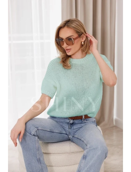 Volný dámský svetr v neonově růžové barvě s krátkými rukávy (760ART)