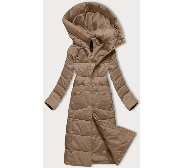Tmavě béžová dámská prošívaná dlouhá zimní bunda Libland (7767)