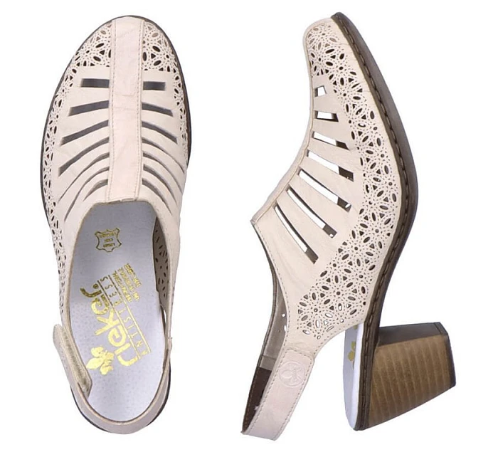 Kožené sandály na podpatku Rieker W RKR49B beige Kožené sandály na podpatku Rieker W RKR49B beige