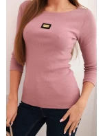 Dámská pruhovaná blůza s 3/4 rukávem a ozdobným model 21768696 tmavě růžová - K-Fashion