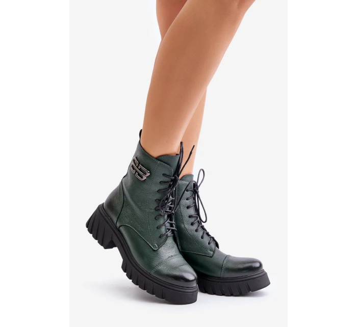 Zazoo 60486 Kožené Boty Pracovní Zateplené Tmavě Zelené