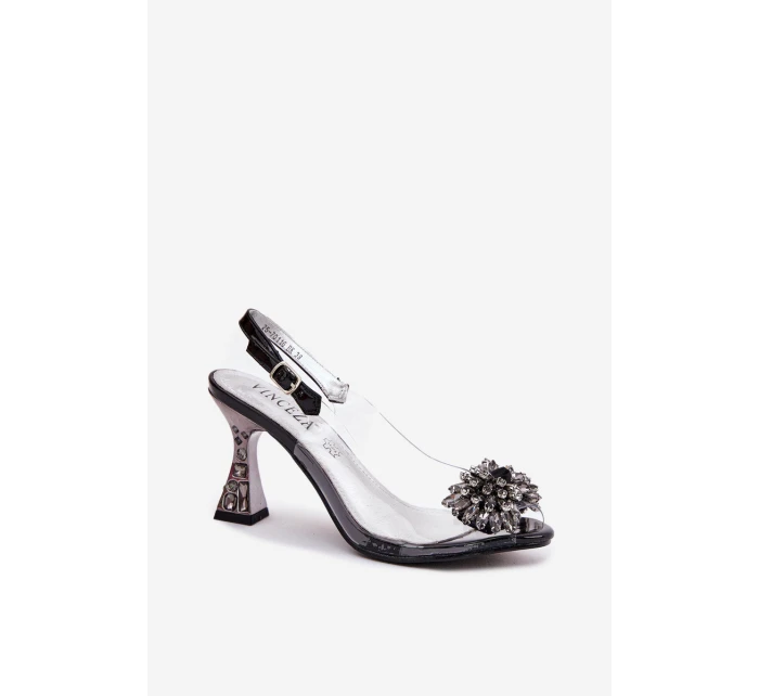 Průhledné Sandály Na Podpatku S Krystaly Vinceza 70116 Černé