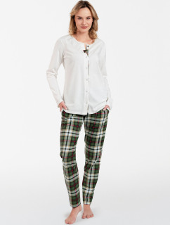 Dámské pyžamo Asama s dlouhým rukávem, dlouhé kalhoty - ecru/potisk