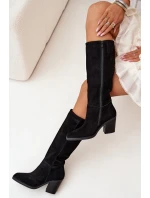 Dámské kozačky na sloupkovém podpatku se zipem Lissara – černé, eko semiš Dámské kozačky na sloupkovém podpatku se zipem Lissara – černé, eko semiš