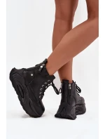 Dámské kožené boty GOE – černé, zateplené, na platformě Dámské kožené boty GOE – černé, zateplené, na platformě