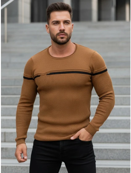 Pánský svetr přes hlavu ve velbloudí barvě FashionStreet WX1625