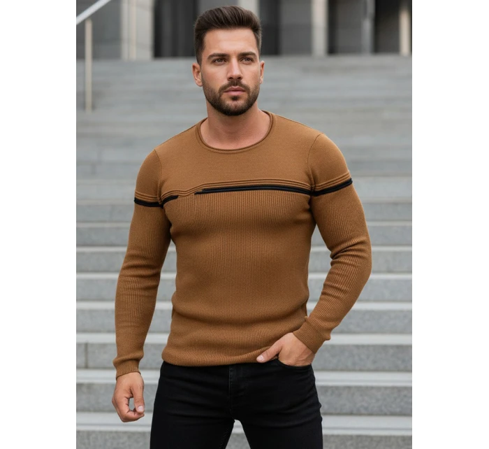 Pánský svetr přes hlavu ve velbloudí barvě FashionStreet WX1625