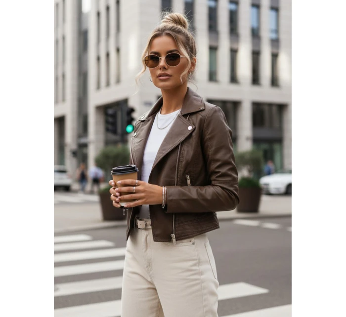 Dámská hnědá kožená bunda ramones FashionStreet TY5541 Dámská hnědá kožená bunda ramones FashionStreet TY5541