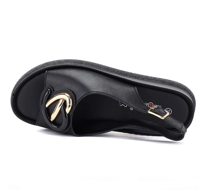 Dámské kožené sandály na platformě černé model 22117570 - S.Barski