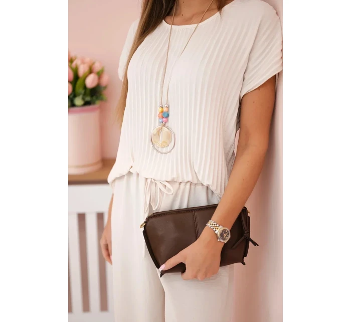 Viskózový komplet plisovaná halenka + kalhoty béžový Viskózový komplet plisovaná halenka + kalhoty béžový