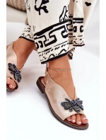 Lesklé dámské sandály s ozdobou ploché růžové zlato Russona Lesklé dámské sandály s ozdobou ploché růžové zlato Russona