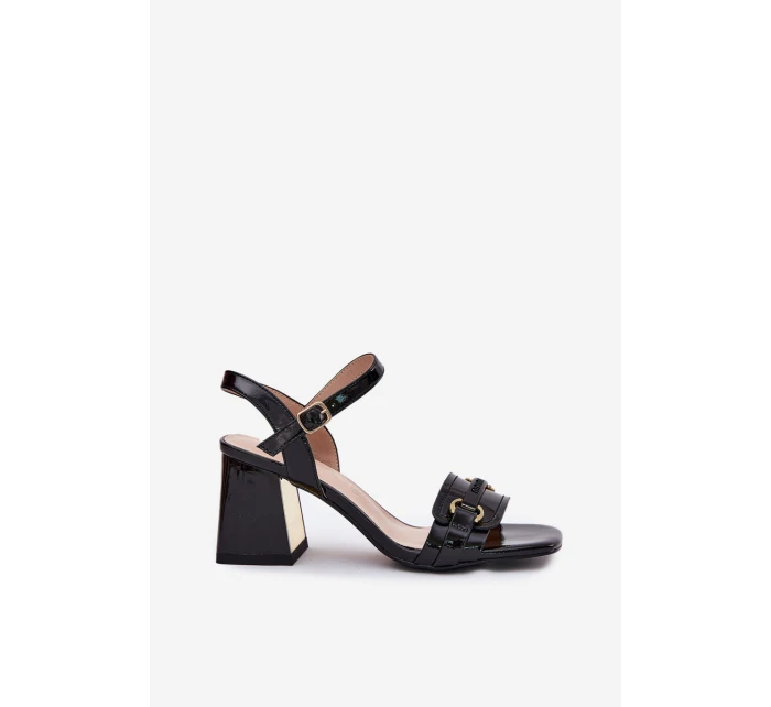 Kožené Lakované Dámské Sandály Na Podpatku Černé Mevonelle Kožené Lakované Dámské Sandály Na Podpatku Černé Mevonelle