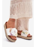 Dámské sandály s květinami platforma s pletením bílé Zenvanis Dámské sandály s květinami platforma s pletením bílé Zenvanis