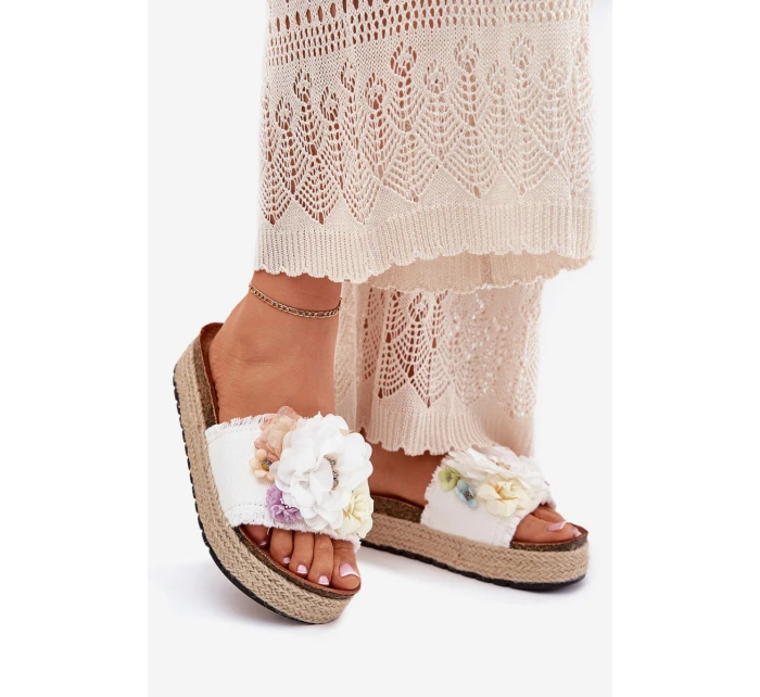 Dámské sandály s květinami platforma s pletením bílé Zenvanis Dámské sandály s květinami platforma s pletením bílé Zenvanis