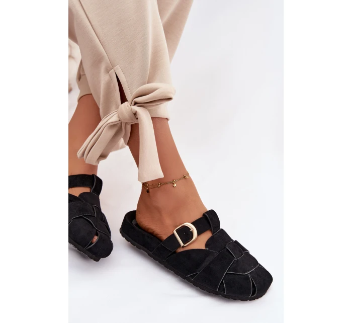 Dámské Mule S Pásky A Zlatou Přezkou Černé Ganelle Dámské Mule S Pásky A Zlatou Přezkou Černé Ganelle