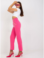 Tmavě růžové dámské oblekové kalhoty s vysokým pasem