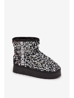 Dámské sněhule Silmo na platformě zdobené flitry – černo/stříbrné