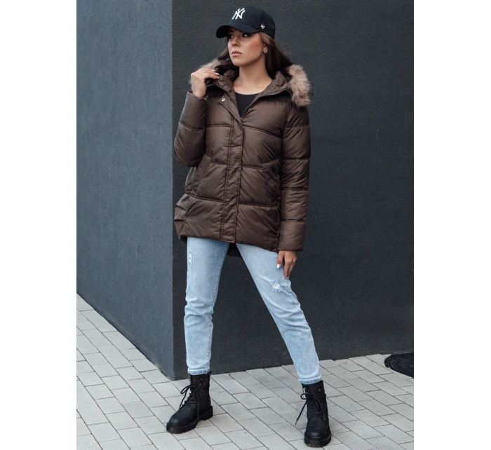 Dámská zimní bunda s kapucí STELLAR hnědá FashionStreet TY4493 Dámská zimní bunda s kapucí STELLAR hnědá FashionStreet TY4493