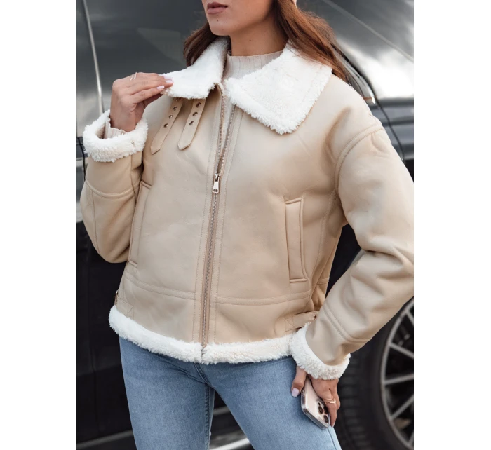Dámská kožená bunda s ovčí kůží Dstreet beige model 21981561 - FashionStreet