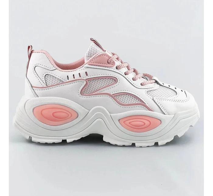 Bílo-růžové dámské sportovní boty s vysokou podrážkou (RA15) Bílo-růžové dámské sportovní boty s vysokou podrážkou (RA15)