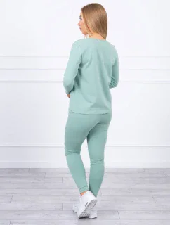 Sada s knoflíkovým výstřihem tmavě mátová