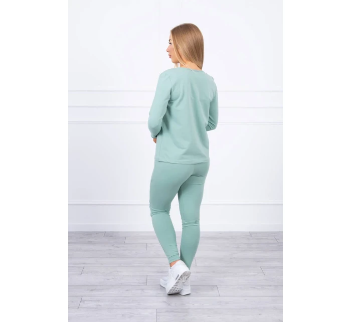 Sada s knoflíkovým výstřihem tmavě mátová