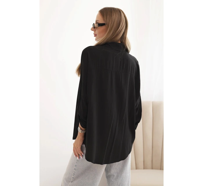 Dámské tričko s model 21266164 ozdobnými knoflíky a límečkem černá - K-Fashion