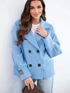 Dámská krátká dvouřadová bunda s límcem modrá