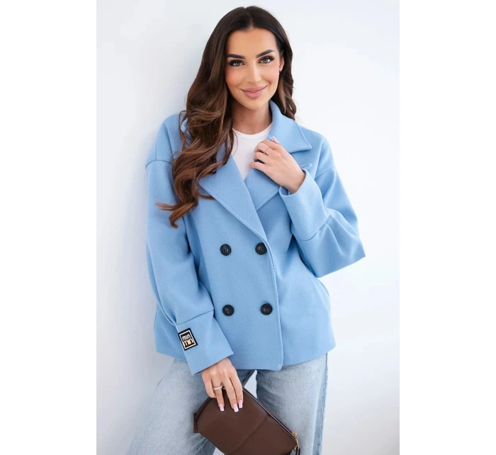 Dámská krátká dvouřadová bunda s límcem modrá