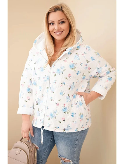 Dámská jarní bunda Plus Size s drobným květinovým vzorem modrá