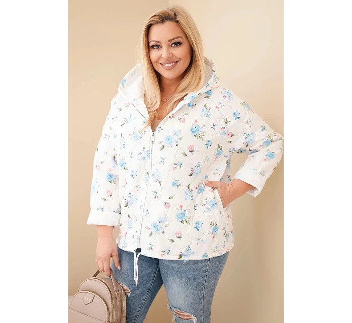 Dámská jarní bunda Plus Size s drobným květinovým vzorem modrá