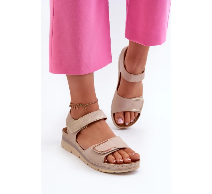 Dámské sandály na suchý zip béžové model 21661055 - EVENTO Dámské sandály na suchý zip béžové model 21661055 - EVENTO