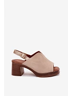 Kožené semišové sandály na podpatku Vinceza Béžové